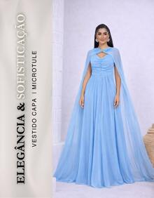 Women's Long Party Dress With Slit, Cape Sleeves, Gathered Bust And Brooch, Solid Color, Elegant, For New Year's Eve, Wedding, Bridesmaid, Graduation. - 寧靜藍 - 查看 2