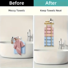 Bathroom Towel Rack, French Wall Mounted Storage Rack, Is A Space Saving Bathroom Accessory That Can Accommodate Up To 6 Large Towels. Equipped With A Storage Rack, Suitable For Hand Towels, Face Towels, And Bathrobes. - Multicolor - View 8