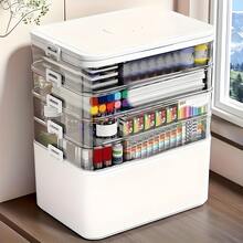 Large Capacity Multi-Layer Stackable Storage Box With Lids- 5-Tier With Handle, Essential ForHome And Travel, Transparent Storage Box Easy To Clean, For Pill Box Organization, OfficeSupplies, Sewing Supplies, Bathroom Supplies Storage Box - View 1