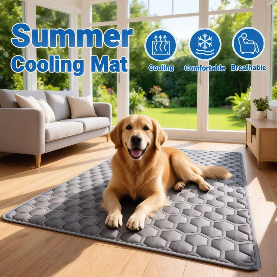 2026升级款大型宠物降温垫,适用于犬猫,可水洗透气,夏季雪纺床垫,可重复使用的小型犬睡垫,室内/室外汽车座椅垫,宠物用品及配件 - 灰色 - 查看 1