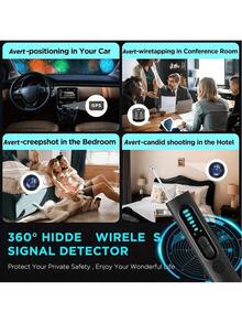1pc Professional Hidden Camera Detector, Portable Privacy Protection Device, Anti-Eavesdropping GPS Tracking Scanner, With 6-Level Sensitivity Adjustment, 4 Scanning Modes (AIS/AV/Photo/Peephole), 72-Hour Battery Life, Rechargeable Via USB-C, Suitable For Hotel And Vacation Rental Room Safety. High Sensitivity Detector, Stylish Black Design. - Black - View 8