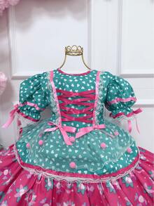 Super Luxury Reinforced Festa Junina Dress In Various Colors - Special Edition - 粉紅色配綠色 - 查看 5