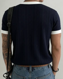 GRDR Men's Minimalist Fashion Knit T-Shirt Top - Daily Wear - Navy Blue - View 7