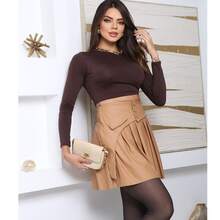 Simple Party Casual Sexy Elegant PU Leather Pleated Buttons Front Birthday Party Baby Shower Street Night Winter - Màu be - Xem 7