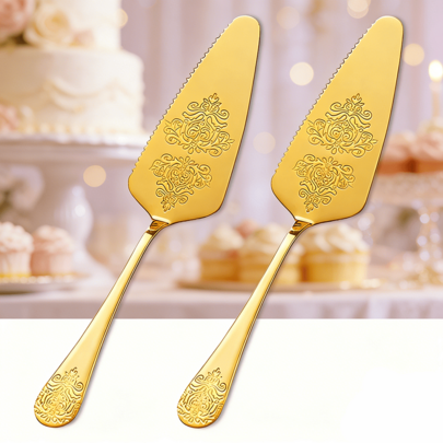 Bộ 2 dao và nĩa cắt bánh chạm khắc kiểu cổ điển, dao cắt bánh bằng thép không gỉ chất lượng cao, dao cắt pizza thanh lịch, thích hợp cho đám cưới/tiệc cưới/tiệc buffet/tiệc tùng, món quà lý tưởng cho Ngày của Mẹ/sinh nhật/gia đình