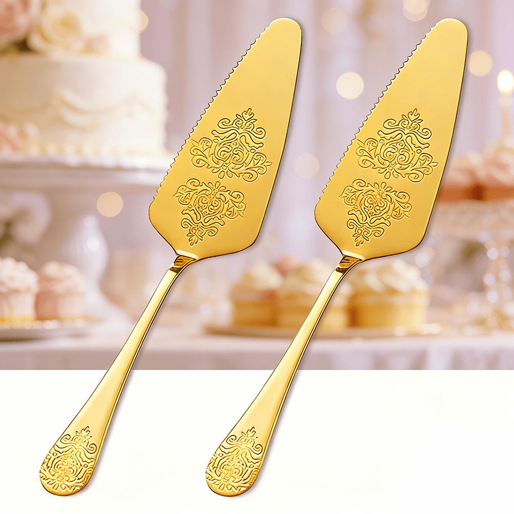 Bộ 2 dao và nĩa cắt bánh chạm khắc kiểu cổ điển, dao cắt bánh bằng thép không gỉ chất lượng cao, dao cắt pizza thanh lịch, thích hợp cho đám cưới/tiệc cưới/tiệc buffet/tiệc tùng, món quà lý tưởng cho Ngày của Mẹ/sinh nhật/gia đình