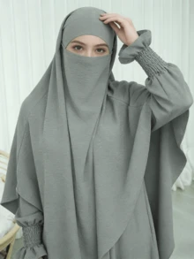2pcs/Set Khimar Hijab + Abaya, Loose & Comfortable Muslim Clothing Set, Suitable For Women's Daily Wear And Prayer, All Season - Multicolor - View 16