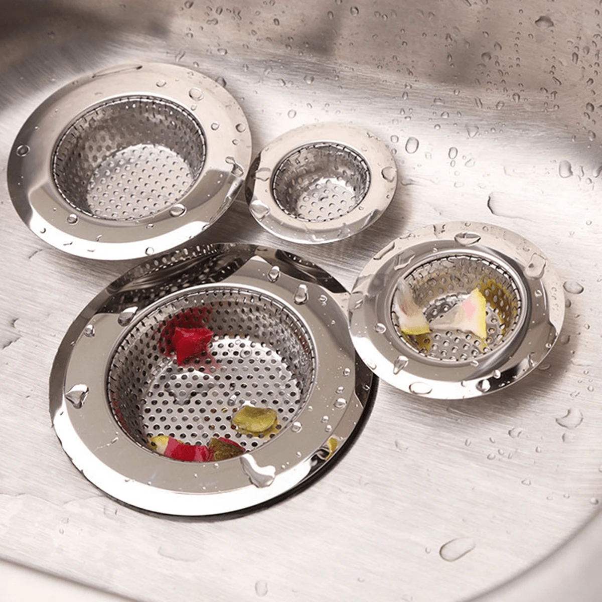 Saringan Wastafel Dapur 1 Buah - Baja Tahan Karat, Pinggiran Lebar, Diameter 2 Inci – 4,5 Inci - Beraneka warna - View 1