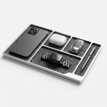 One-Piece Anodized CNC Aluminum Alloy EDC Storage Tray, Extra Large Multi-Compartment Desktop Organizer Box With Felt Lining, Can Store Phone, Watch, Earbuds, Keys, Wallet, Car Key Fob, Pen And Other Daily Items, Suitable For Desk, Entryway Or Bedside Table - View 2