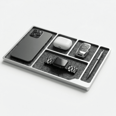 One-Piece Anodized CNC Aluminum Alloy EDC Storage Tray, Extra Large Multi-Compartment Desktop Organizer Box With Felt Lining, Can Store Phone, Watch, Earbuds, Keys, Wallet, Car Key Fob, Pen And Other Daily Items, Suitable For Desk, Entryway Or Bedside Table