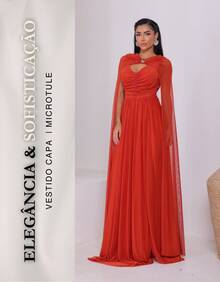Women's Long Party Dress With Slit, Cape Sleeves, Gathered Bust And Brooch, Solid Color, Elegant, For New Year's Eve, Wedding, Bridesmaid, Graduation. - 紅陶 - 查看 2