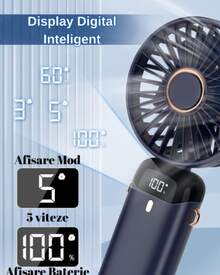 DOSYU Ventilador de Mano Recargable USB - Mini y Portátil, 5 Velocidades, 4200mAh, con Base -deal para Escritorio  Material ABS, USB, 5 Medidas 188x90x46,5 mm,  Peso 190 g Abanico - Azul - Ver 5