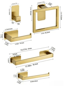 Bộ phụ kiện phòng tắm mạ vàng mờ, thanh treo khăn/móc treo áo choàng/vòng treo khăn/giá đựng giấy vệ sinh tự dính, bộ phụ kiện phòng tắm hiện đại bằng thép không gỉ. - Vàng - Xem 2
