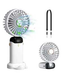 DOSYU Ventilador de Mano Recargable USB - Mini y Portátil, 5 Velocidades, 4200mAh, con Base -deal para Escritorio  Material ABS, USB, 5 Medidas 188x90x46,5 mm,  Peso 190 g Abanico - Blanco - Ver 7
