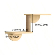 Solid Wood Wall-Mounted Cat Climbing Frame With Integrated Platform, Scratching Board, Cat Tree, Condos, Wall Nest And Scratching Post. Provides A Dedicated Space For Cats To Play, Climb, Sharpen Claws And Rest Comfortably. - Apricot - View 4