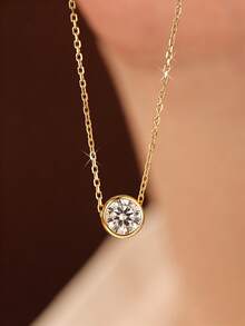 1 Chiếc vòng cổ thanh lịch hình tròn đính đá Moissanite, bạc sterling 925. Vòng cổ nữ cổ điển và trang nhã, món quà trang sức tinh tế dành cho nữ giới, thích hợp để đeo hàng ngày, hẹn hò, làm quà năm mới, quà Valentine. - Vòng cổ túi tròn - Xem 5