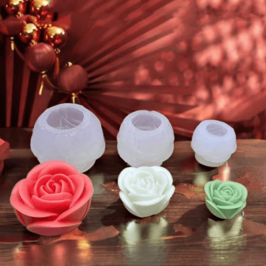 3pcs Rose Flower Shaped Aroma Stone Silicone Mold Set, Handmade DIY Fragrance Stone Decor Mold, Multiple Patterns, Non-Stick Easy Demold - White - View 1