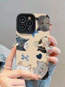 1个新款时尚优雅猫咪图案蓝色爱心蝴蝶结设计防震真皮手机壳，日常必备保护，馈赠亲友佳品，兼容 17/17Air/17Pro/17ProMax/ 16/16Plus/16Pro/16ProMax/ 15/15Plus/15Pro/15ProMax/ 14/14Plus/14Pro/14ProMax/ 13/13Pro/13ProMax/ 12/12Pro/12ProMax/ 11/ 11Pro/11ProMax - 彩色 - 查看 1