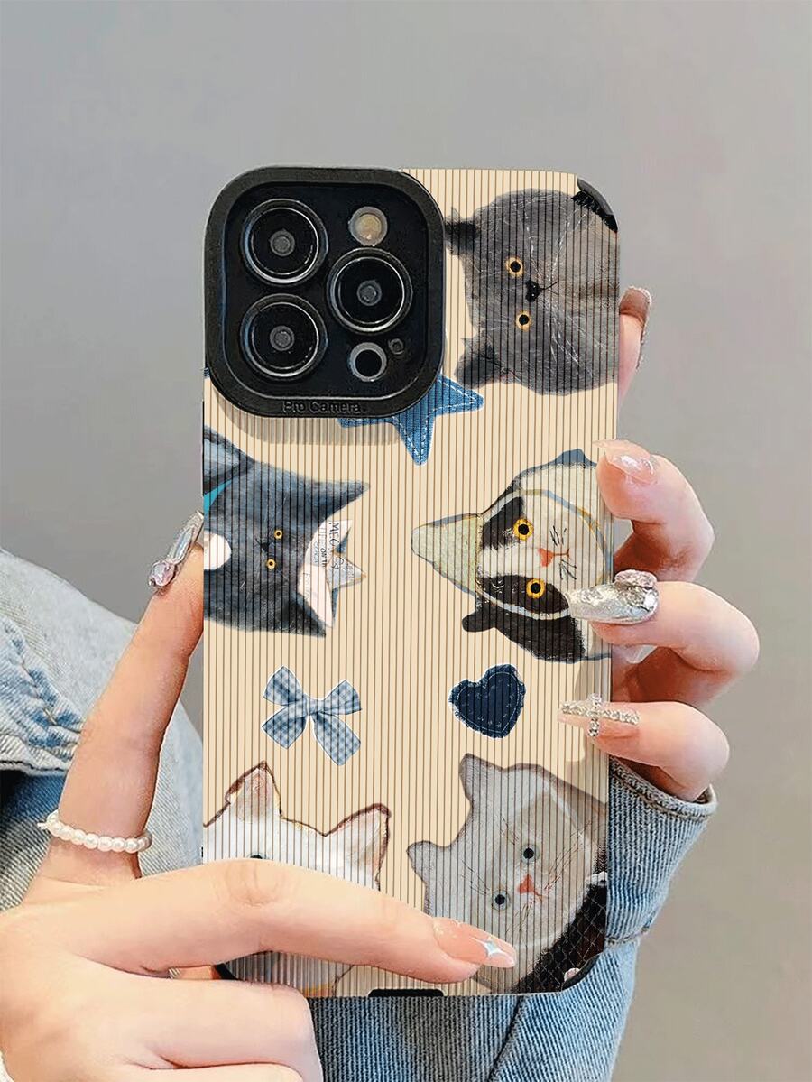 1个新款时尚优雅猫咪图案蓝色爱心蝴蝶结设计防震真皮手机壳，日常必备保护，馈赠亲友佳品，兼容 17/17Air/17Pro/17ProMax/ 16/16Plus/16Pro/16ProMax/ 15/15Plus/15Pro/15ProMax/ 14/14Plus/14Pro/14ProMax/ 13/13Pro/13ProMax/ 12/12Pro/12ProMax/ 11/ 11Pro/11ProMax - 彩色 - 查看 1