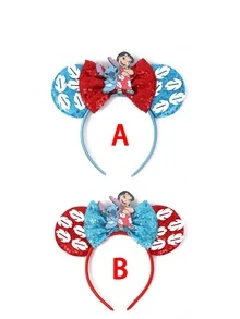 1个卡通人物耳朵发箍，饰有红毛丹叶和闪亮蝴蝶结，闪亮发箍发饰，灵感源自动漫时尚，适合化装舞会、角色扮演、主题公园、节日、舞台表演、摄影、派对、嘉年华和音乐节等场合。 - 款式隨機 - 查看 7