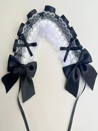 Sweet Versatile Lolita Hair Accessories For Soft Girls, Black & Pink Lolita Headwear, Lace Headband For Lolitas