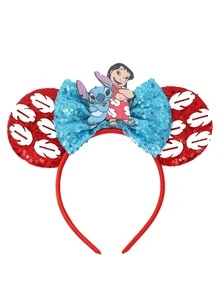1个卡通人物耳朵发箍，饰有红毛丹叶和闪亮蝴蝶结，闪亮发箍发饰，灵感源自动漫时尚，适合化装舞会、角色扮演、主题公园、节日、舞台表演、摄影、派对、嘉年华和音乐节等场合。 - 款式隨機 - 查看 3