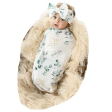Receiving Blanket Headband Set Flower Print Baby Swaddle Blankets - 薄荷綠 - 查看 1