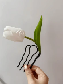 1个仿真花发夹，沙滩拍照道具，波西米亚风头饰，适合派对、婚礼 - 白色 - 查看 6