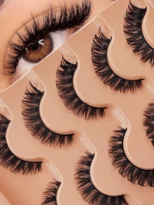5 Pairs D Curl False Eyelashes 7D Fluffy Russian Volume Large Curl Mink-Like False Eyelashes - Black - View 1