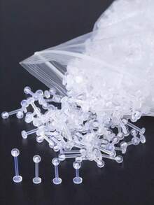 10/30/50 Peças Anéis de Lábio de Acrílico Transparente, Estilo Simples, Barbell Flexível, 6/8/10/12mm, Sem Revestimento, Sem Incrustação, Jóias de Piercing Corporal Masculino, Brincos Retentor de Cartilagem de Orelha, Trágus, Hélix - unhas labiais - Visão 1