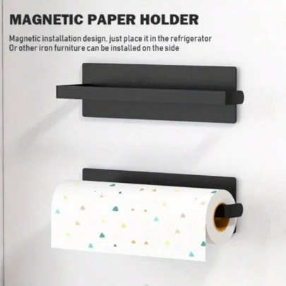 Wrought Iron Magnetic Paper Towel Holder, 1/2 Pcs, Self-Adhesive Base, Painted Finish, Space-Saving Design, For Refrigerator, Washing Machine, And Microwave - Easy To Remove And Install