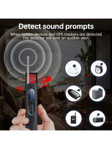 1pc Professional Hidden Camera Detector, Portable Privacy Protection Device, Anti-Eavesdropping GPS Tracking Scanner, With 6-Level Sensitivity Adjustment, 4 Scanning Modes (AIS/AV/Photo/Peephole), 72-Hour Battery Life, Rechargeable Via USB-C, Suitable For Hotel And Vacation Rental Room Safety. High Sensitivity Detector, Stylish Black Design. - Black - View 3