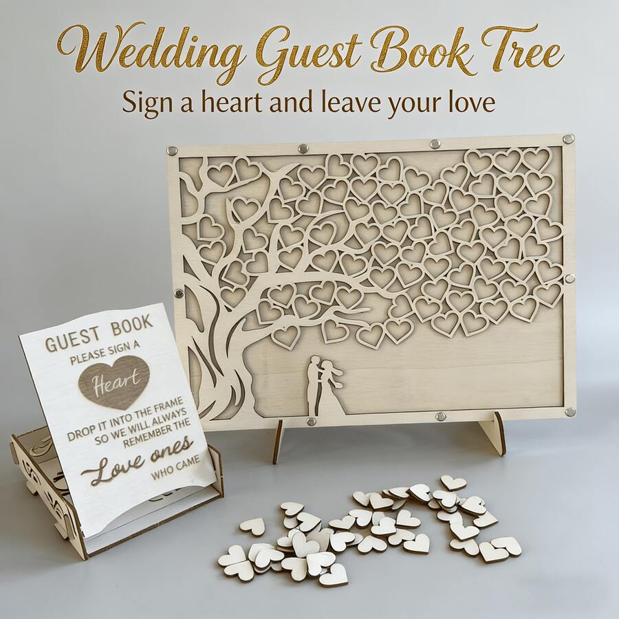 1 Set Heart-Shaped Signature Guestbook, Couples Embracing Under Love Tree, Gift For Newlyweds, Symbol Of Love, Beautiful Wedding Decor, Party Supplies, Guest Signature Book - View 1