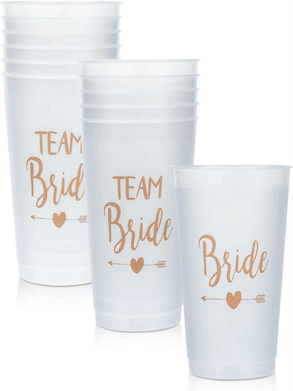 12pcs Bride Tribe & Bride Matte Plastic Cups, Party Favors, Wedding Party Decor, 12oz Gold Foil Cups
