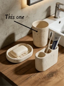 Hộp đựng đồ dùng nhà tắm kiểu Wabi-Sabi màu trắng ngà làm từ nhựa, mang họa tiết lấy cảm hứng từ đá travertine tự nhiên. Chiếc hộp màu trắng kem này có các chi tiết xốp tự nhiên và các cạnh bo tròn mềm mại. - Nhiều màu - Xem 13