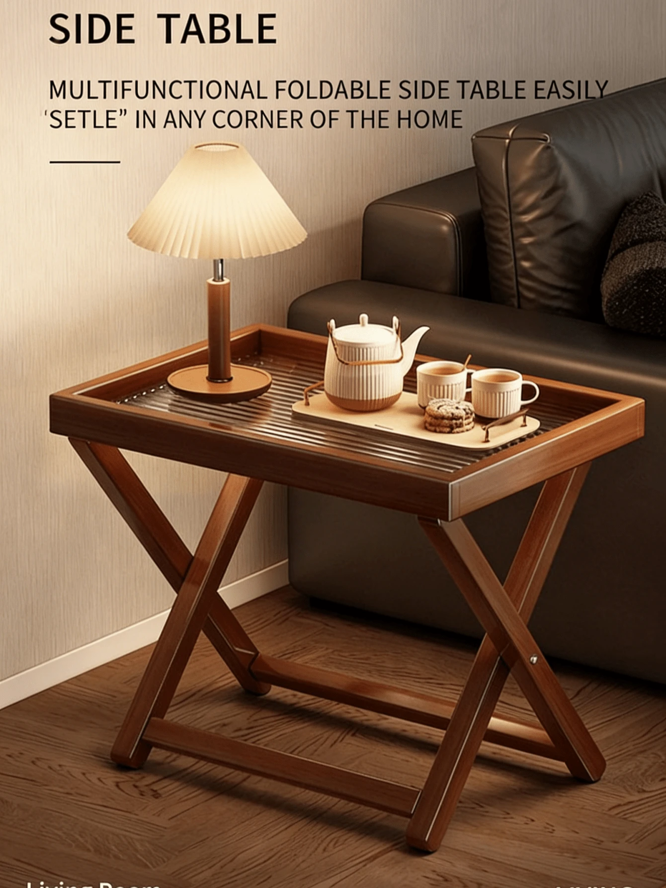 1 chiếc bàn phụ gấp gọn, khay ăn nhẹ cho ghế sofa phòng khách, bàn trà di động, bàn làm việc ngoài trời. - Bàn gấp bằng gỗ nguyên khối - Xem 1