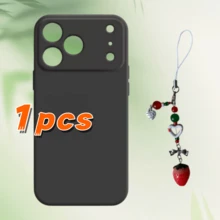 1个黑色硅胶防摔手机壳（1个黑色手机壳+1条草莓挂绳），兼容 17、17 Air、17 Pro、17 Pro Max、13、11、16 Pro Max、15、14 Plus、12 Mini、XS Max、7、8 Plus/Galaxy S21/Galaxy S22/Galaxy S23/其他型号，提供全方位保护。 - 黑色 - 查看 1