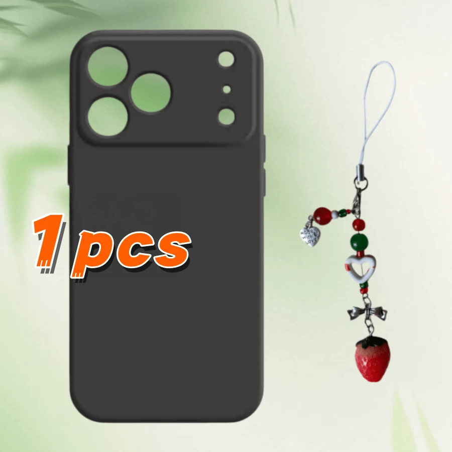 1个黑色硅胶防摔手机壳（1个黑色手机壳+1条草莓挂绳），兼容 17、17 Air、17 Pro、17 Pro Max、13、11、16 Pro Max、15、14 Plus、12 Mini、XS Max、7、8 Plus/Galaxy S21/Galaxy S22/Galaxy S23/其他型号，提供全方位保护。 - 黑色 - 查看 1