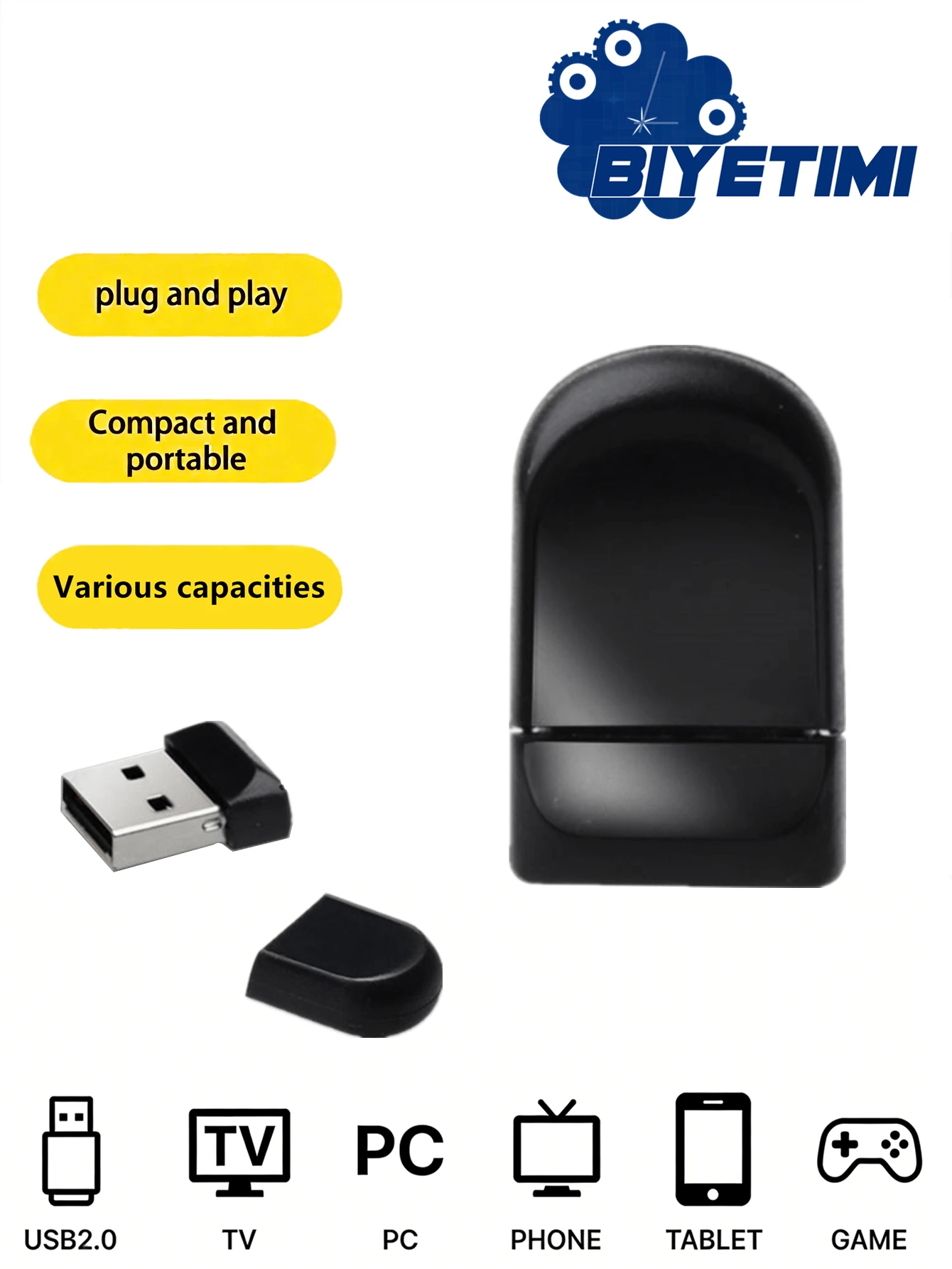 Biyetimi 128GB 超迷你 USB 闪存盘，64GB Micro USB 闪存盘，32GB 记忆棒存储设备，防水，热销产品 - 黑色 - 查看 1