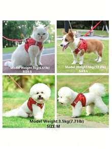 1 Set Soft & Comfortable Pet Harness Leash + Leash, Reflective Adjustable Cat Dog Leash, No-Choke Small Pet Leash, Vest-Style Cat Leash, Cat Walking Leash, Suitable For Autumn/Winter - Red - View 3
