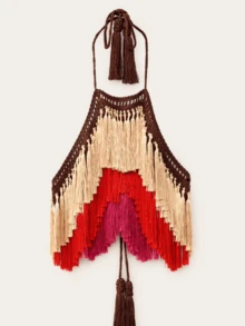 Women's Gradient Fringe Halter Top.Color Block Fringe Halter Tie Cropped Waist Perfect For Music Festivals  Vacations - Nhiều màu - Xem 6