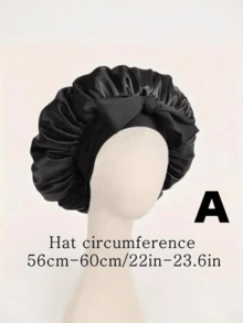 Touca de dormir de cetim, macia e luxuosa, rosa, com forro de cetim, em seda mulberry, com alça ajustável e laço decorativo, e design plissado confortável. - Multicolorido - Ver 3