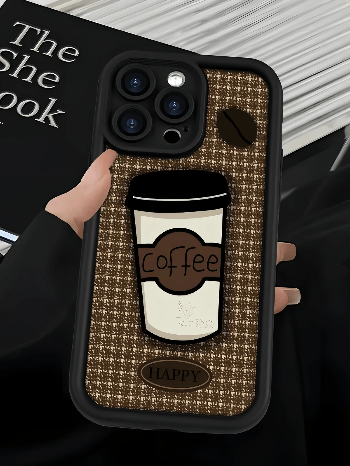 1pc Black Plaid Coffee Minimalist Personalized TPU Shockproof Full Coverage Phone Case Compatible With Apple 17, 16, 15, 14, 13, 12, 11 Pro Max, Air, And Series,International Version, Not The Domestic Version - Multicolor - View 1