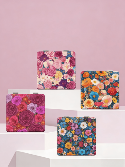 1pc Y2K Graffiti Pattern Foldable Handheld Makeup Mirror, Lightweight Ultrathin Portable Design, High-Quality PU Leather Material, Silver Nano Plated Frame Exquisite Craftsmanship, Suitable For Various Occasions, Foldable Square Compact Design, Suitable For Makeup Application, Affordable Price, Room Decor, Vanity Mirror, Travel Mirror, Bedroom Mirror, Makeup Accessory, Mirror, Small Mirror, Pocket Mirror, Budget-Friendly, Christmas Gift, Makeup Tool, Economical Gift