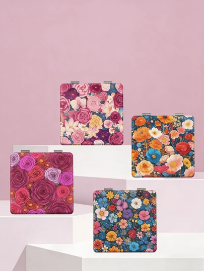 1-Piece Y2K Graffiti Pattern Folding Handheld Makeup Mirror Lightweight, Ultra-Thin, And Portable Design Premium PU Leather Material Shiny Silver Nano-Plated Frame Exquisite Craftsmanship Suitable For Various Occasions Foldable Square Portable Design Ideal For Makeup Application Affordable Price, Room Decor, Vanity Mirror, Travel Mirror, Bedroom Mirror, Makeup Accessory, Mirror, Compact Mirror, Mini Mirror, Pocket Mirror, Budget-Friendly, Stocking Stuffer, Makeup Tool, Affordable Gift, Present,