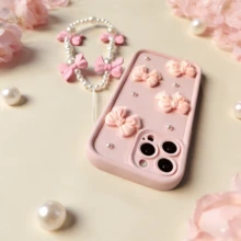 Ốp điện thoại 3D màu hồng đính nơ và ngọc trai xinh xắn, kèm dây đeo cổ tay, chống rơi vỡ, kiểu dáng nữ tính. - Hồng - Xem 6