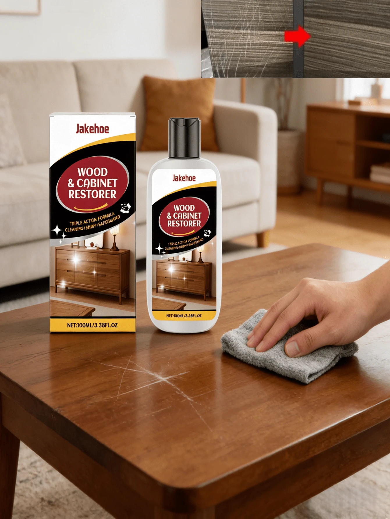 jakehoe Wood Furniture Scratch Repair Cream, Formulated With Sodium Silicate And Silica, Designed To Effectively Improve Scratches. Suitable For Wooden Floors, Tables, Chairs, And Various Wooden Furniture To Meet Multiple Needs - 液體 - 查看 1