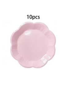 10pcs /20pcs /30pcs 7inch / 9inch Light Pink Party Tableware Set, With Large Lace Paper Plates, Disposable Vertical Striped White Wave-Edge Party Plates, Suitable For Party Table Decorations Men Women - Light Pink - View 11