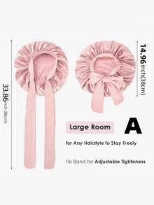 Touca de dormir de cetim, macia e luxuosa, rosa, com forro de cetim, em seda mulberry, com alça ajustável e laço decorativo, e design plissado confortável. - Multicolorido - Ver 8