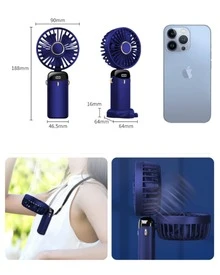 DOSYU Ventilador de Mano Recargable USB - Mini y Portátil, 5 Velocidades, 4200mAh, con Base -deal para Escritorio  Material ABS, USB, 5 Medidas 188x90x46,5 mm,  Peso 190 g Abanico - Azul - Ver 6